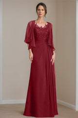 Floor-Length A-Line Princess Mother of the Bride Dress with Scoop Neck Pleats and Sequins