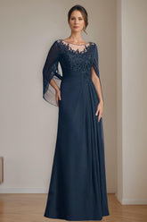 Floor-Length A-Line Princess Mother of the Bride Dresses with Scoop Neckline Pleated & Sequins