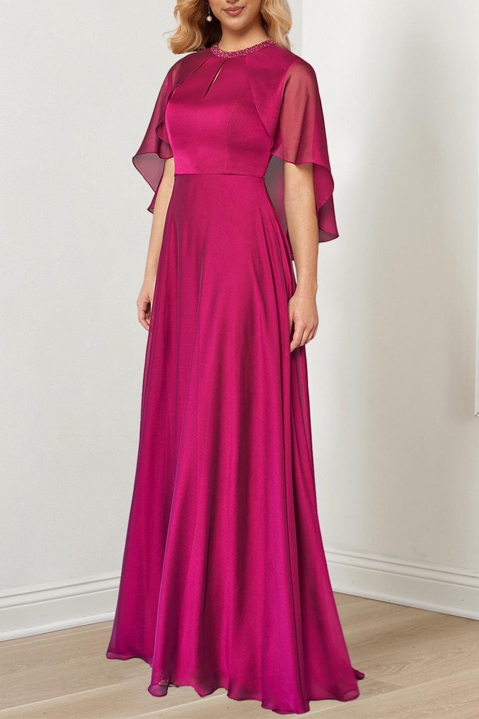 Floor-Length Mother of the Bride A-Line/Princess Dress with Hand-Beaded Jewel Neckline