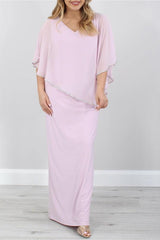 Floor-Length Mother of the Bride Gown with 3/4 Sleeves
