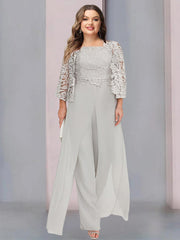 Floor-Length Square Neck Chiffon Mother of the Bride Pantsuit with Jacket & Side Split
