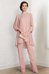 Floor-Length Square Neck Chiffon Pantsuit With Long Sleeves and Jacket for the Mother of the Bride