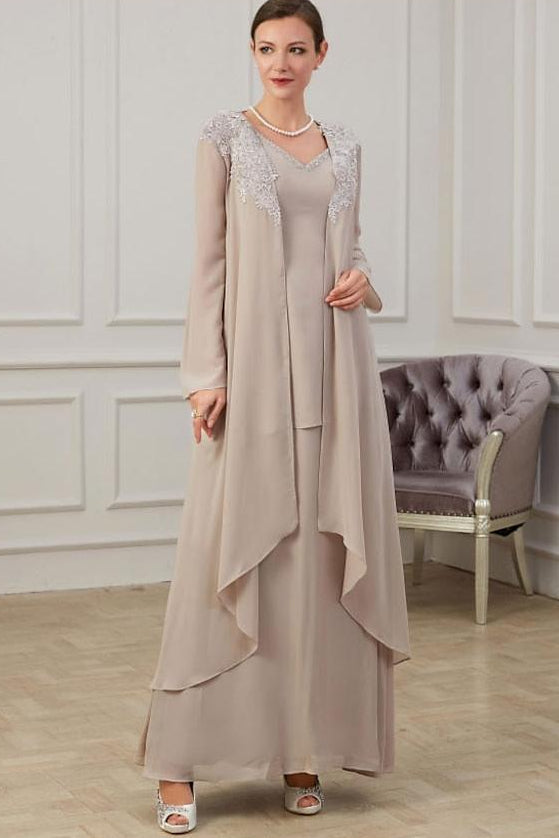 Floor-Length V-Neck A-Line Princess Gown for the Mother of the Bride