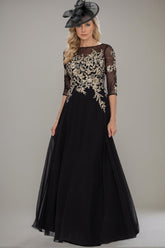 Floor-length A-line Princess Gown with Jewel Neckline and Lace Ruffle Details