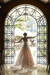 Floral 3D Lace Ball Gown Wedding Dress with Cathedral Train
