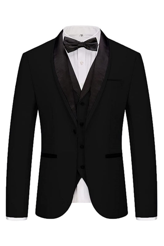 Formal Black 3 Piece Shawl Lapel Men's Wedding Suit