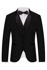 Formal Black 3 Piece Shawl Lapel Men's Wedding Suit