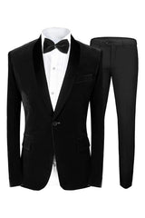 Formal Black Shawl Lapel 2 Piece Velvet Wedding Suit for Men
