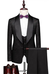 Formal Black Shawl Lapel 3 Piece Wedding Suit