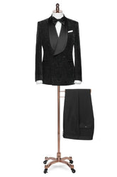 Formal Black Shawl Lapel Double Breasted Jacquard Wedding Suit