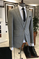 Formal Gray Notched Lapel 3 Piece Men's Business Suit
