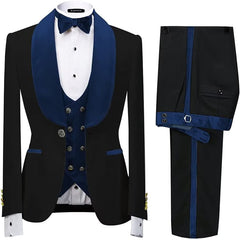 Formal Navy Blue Shawl Lapel 3 Piece Velvet Wedding Suit