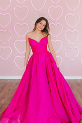 Fuchsia A Line Prom Dress Sweetheart Sleeveless Satin Long Evening Dress