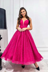 Fuchsia A Line Sweetheart Strapless Sequined Formal Dress