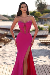 Fuchsia Mermaid Prom Dress Sleeveless Sweetheart Beaded Evening Dress