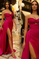Fuchsia Mermaid Prom Dress Sleeveless Sweetheart Satin Evening Dress