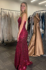 Fuchsia Prom Dress Sequined Sweetheart Long Evening Dress