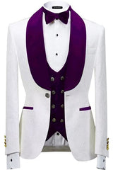 Glamorous Purple Shawl Lapel 3 Piece Jacquard Wedding Suit