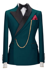 Glamorous Teal Blue Peaked Lapel 2 Piece Prom Suit