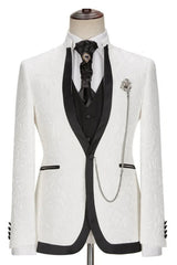Glamorous White Jacquard Shawl Lapel 3 Piece Wedding Suit