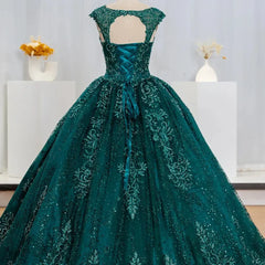 Glitter Sequins Prom Dress Princess Long Green Elegant Backless Sweet 16 Party Dress