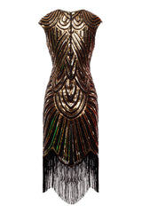 Gold Gatsby Glitter Cape Sleeves Fringe 1920s Dress