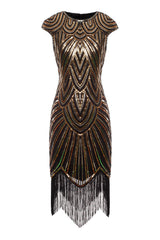 Gold Gatsby Glitter Cape Sleeves Fringe 1920s Dress