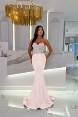 Gold Mermaid Prom Dress Sleeveless Sweetheart Beaded Evening Dress