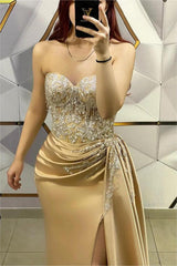 Gold Mermaid Prom Dress Sweetheart Beaded Evening Dress