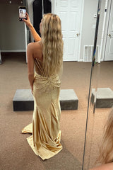 Gold Prom Dress Mermaid Corset Beaded Long Evening Dress With Slit