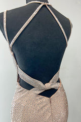 Gold Prom Dress Mermaid V-Neck Spaghetti Straps Long Evening Dress