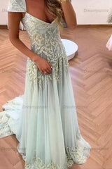 Gorgeous A Line Sweetheart Light Green Long Prom Dress With Appliques Formal Evening Gown