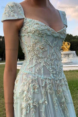 Gorgeous A Line Sweetheart Light Green Long Prom Dress With Appliques Formal Evening Gown
