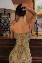 Gorgeous Mermaid Spaghetti Straps Green Lace Long Prom Dress With Appliques Formal Evening Gown