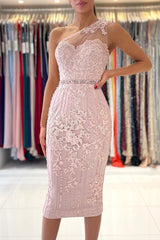 Gorgeous One Shoulder Lace Sheath Prom Dress With Crystal