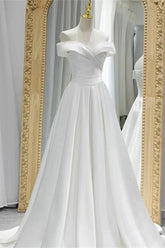 Gorgeous White Off The Shoulder A Line Evening Dress with Lace Up Sweetheart