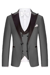 Gray 3 Piece Peaked Lapel Business Suit