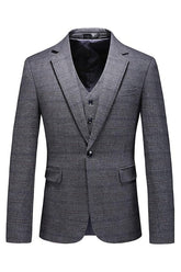 Gray Three Piece Notched Lapel Business Suit for Men