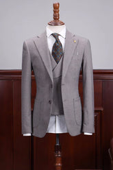Gray Three Piece Notched Lapel Business Suit