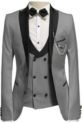 Gray Three Piece Peaked Lapel Prom Suit