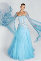 Green A Line Prom Dress Long Sleeve Sweetheart Beaded Evening Dress