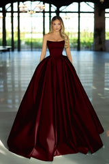 Green Ball Gown Prom Dress Sleeveless Strapless Satin Evening Dress