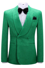 Green Jacquard Double Breasted Shawl Lapel Wedding Suit