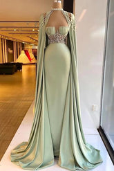 Green Mermaid Prom Dress Halter Neck Beaded Evening Dress