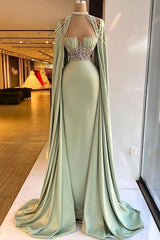 Green Mermaid Prom Dress Halter Neck Beaded Evening Dress