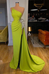 Green Mermaid Prom Dress Sleeveless One Shoulder Beaded Evening Dress