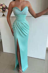 Green Mermaid Prom Dress Sleeveless Sweetheart Beaded Evening Dress