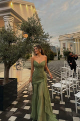 Green Mermaid Prom Dress Sleeveless Sweetheart Ruffled Evening Dress