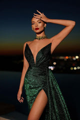 Green Mermaid Prom Dress Sleeveless Sweetheart Sequined Evening Dress
