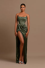 Green Mermaid Prom Dress Strapless Satin Evening Dress